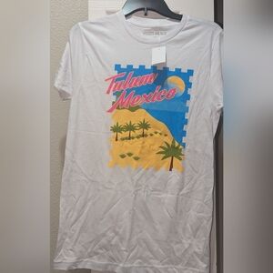 NWT,White,short sleeve, Tulum,Mexico,brightly colored graphic print tee-Ladies S